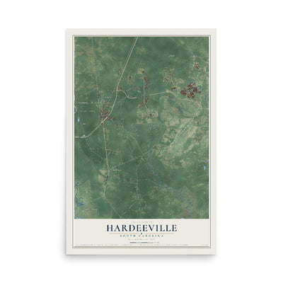 Map of Hardeeville, South Carolina, 12 x 18 inch unframed archival matte print