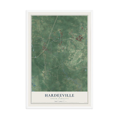 Map of Hardeeville, South Carolina, 12 x 18 inch print in a white wood frame