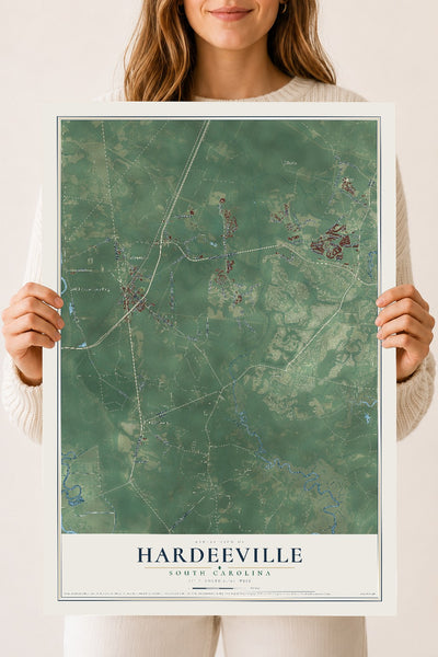 Map of Hardeeville, South Carolina, 18 x 24 inch unframed archival matte print