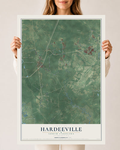 Map of Hardeeville, South Carolina, 24 x 36 inch unframed archival matte print