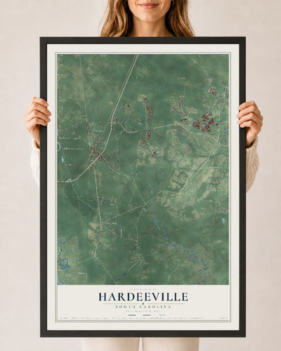 Map of Hardeeville, South Carolina, 24 x 36 inch print in a black wood frame