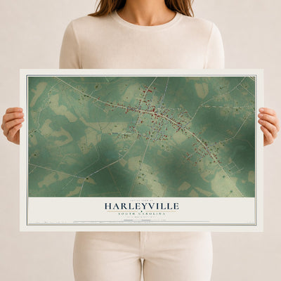Map of Harleyville, South Carolina, 12 x 18 inch unframed archival matte print