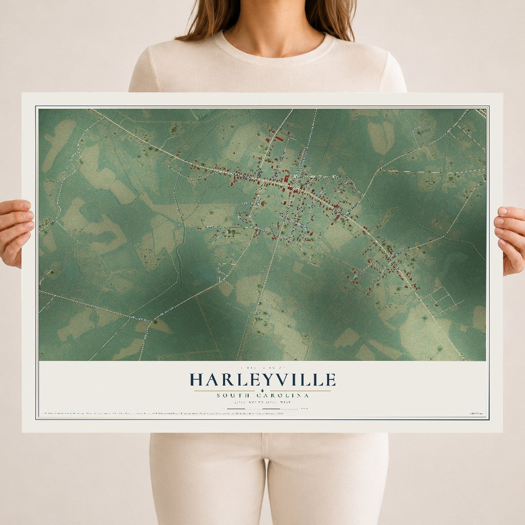 Map of Harleyville, South Carolina, 18 x 24 inch unframed archival matte print