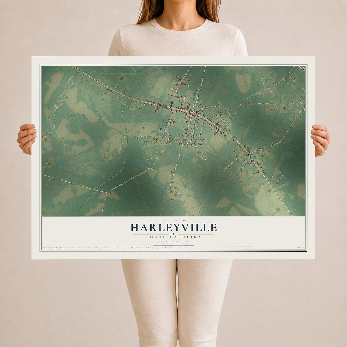 Map of Harleyville, South Carolina, 24 x 36 inch unframed archival matte print