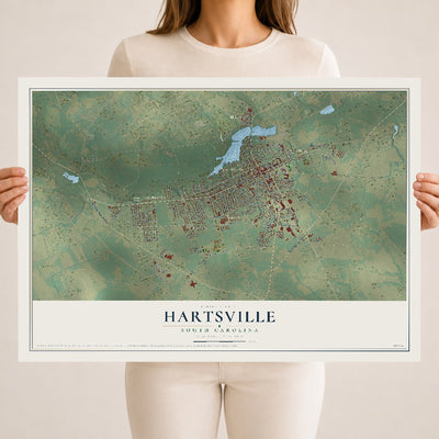 Map of Hartsville, South Carolina, 18 x 24 inch unframed archival matte print
