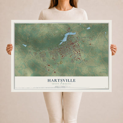Map of Hartsville, South Carolina, 24 x 36 inch unframed archival matte print