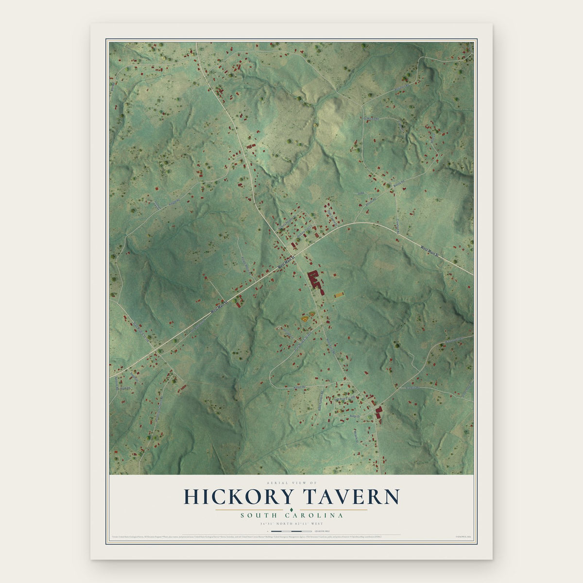 Hickory Tavern, South Carolina map print, the full design