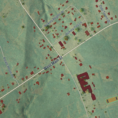 Close-up of the map of Hickory Tavern, South Carolina print showing street and building detail