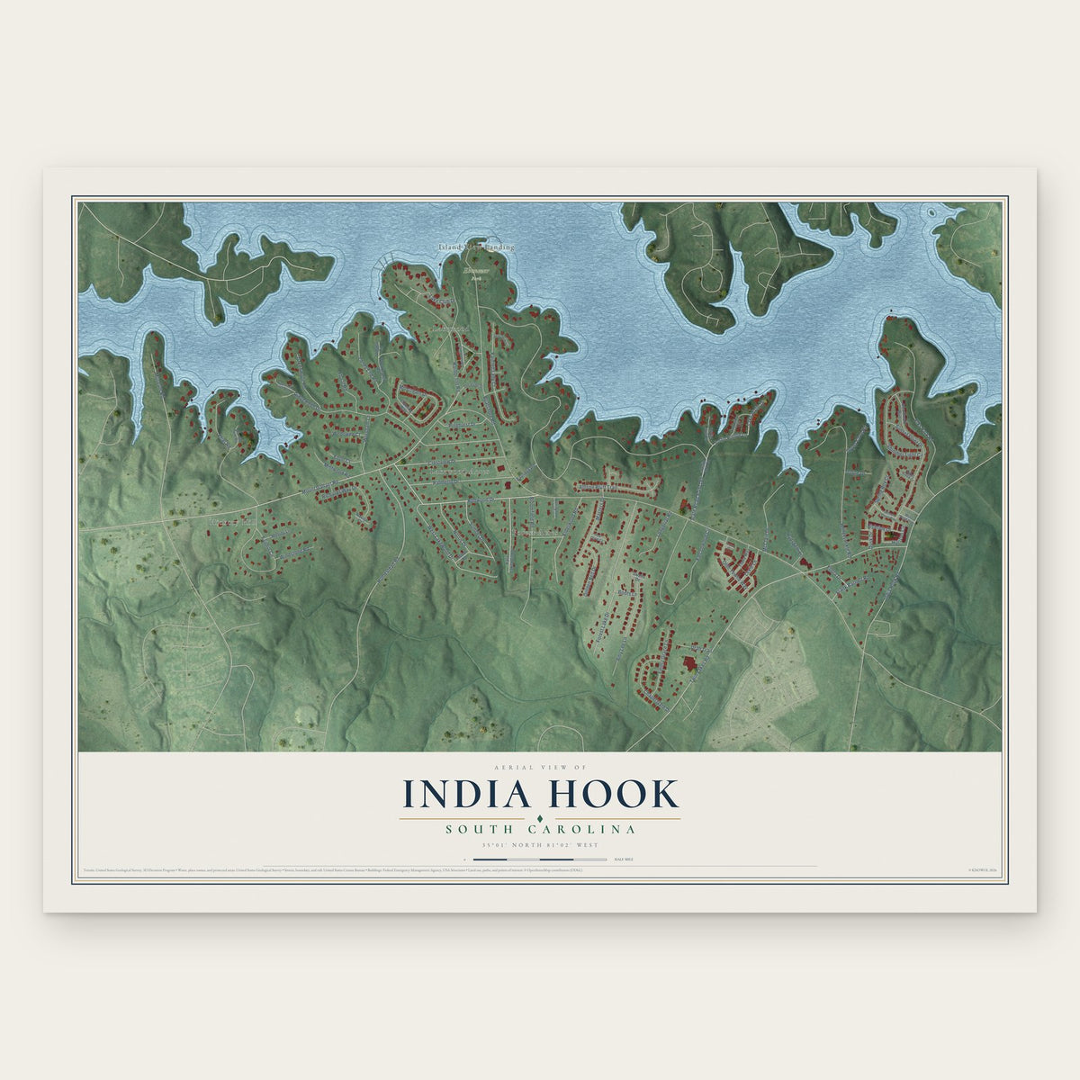 India Hook, South Carolina map print, the full design