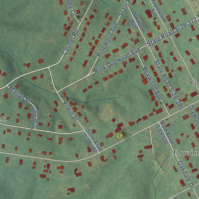 Close-up of the map of Irwin, South Carolina print showing street and building detail