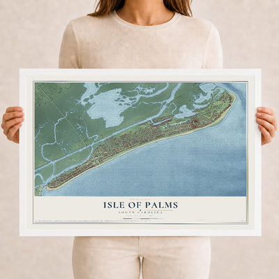 Map of Isle of Palms, South Carolina, 12 x 18 inch print in a white wood frame