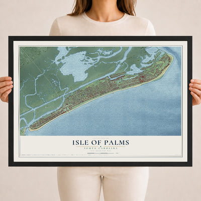 Map of Isle of Palms, South Carolina, 18 x 24 inch print in a black wood frame