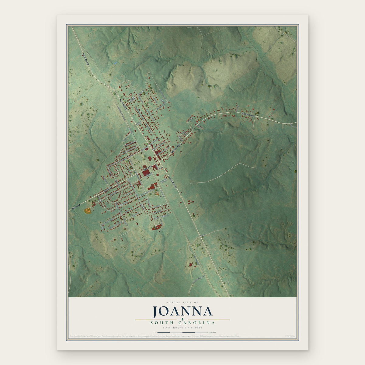 Joanna, South Carolina map print, the full design
