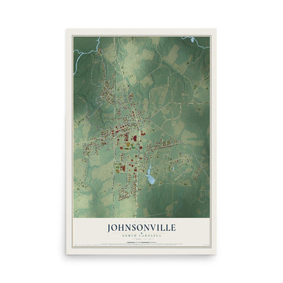 Map of Johnsonville, South Carolina, 12 x 18 inch unframed archival matte print