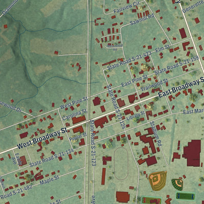Close-up of the map of Johnsonville, South Carolina print showing street and building detail
