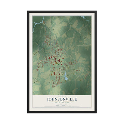 Map of Johnsonville, South Carolina, 12 x 18 inch print in a black wood frame