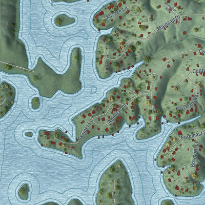 Close-up of the map of Keowee Key, South Carolina print showing street and building detail
