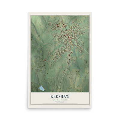 Map of Kershaw, South Carolina, 12 x 18 inch unframed archival matte print