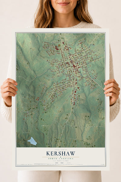 Map of Kershaw, South Carolina, 18 x 24 inch unframed archival matte print