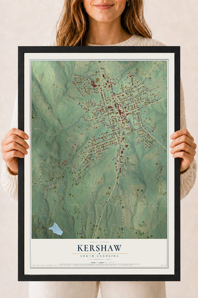 Map of Kershaw, South Carolina, 18 x 24 inch print in a black wood frame