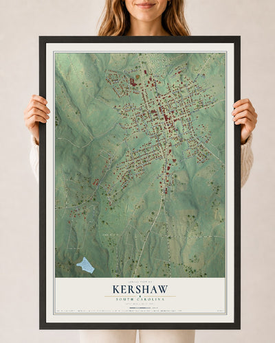 Map of Kershaw, South Carolina, 24 x 36 inch print in a black wood frame