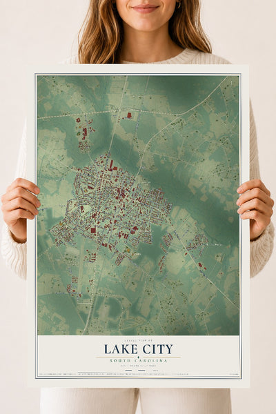 Map of Lake City, South Carolina, 18 x 24 inch unframed archival matte print