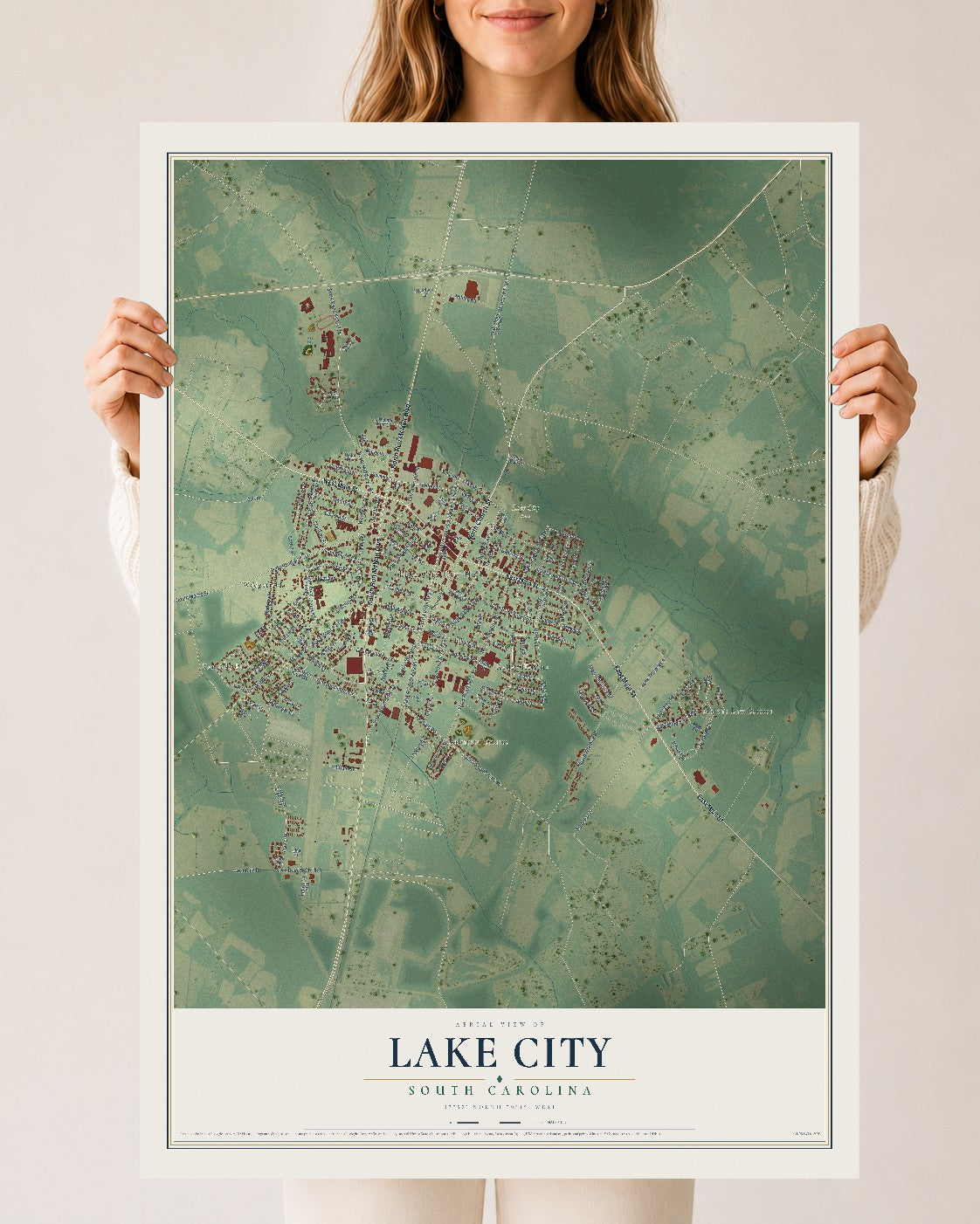 Map of Lake City, South Carolina, 24 x 36 inch unframed archival matte print