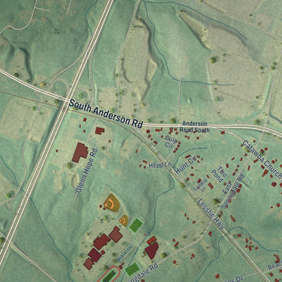 Close-up of the map of Lesslie, South Carolina print showing street and building detail