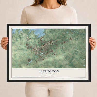 Map of Lexington, South Carolina, 12 x 18 inch print in a black wood frame