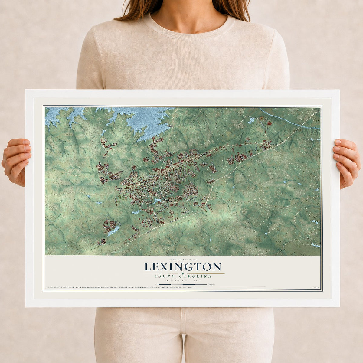 Map of Lexington, South Carolina, 12 x 18 inch print in a white wood frame
