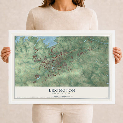 Map of Lexington, South Carolina, 12 x 18 inch print in a white wood frame