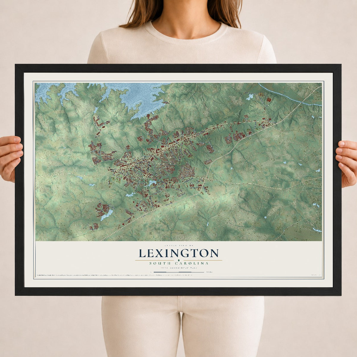 Map of Lexington, South Carolina, 18 x 24 inch print in a black wood frame