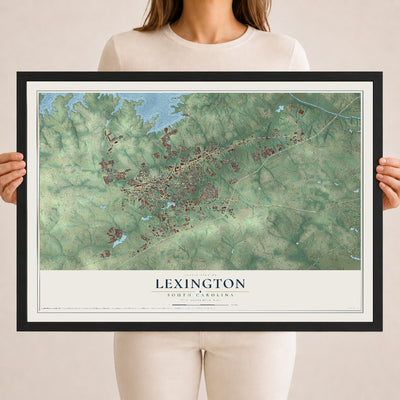 Map of Lexington, South Carolina, 18 x 24 inch print in a black wood frame