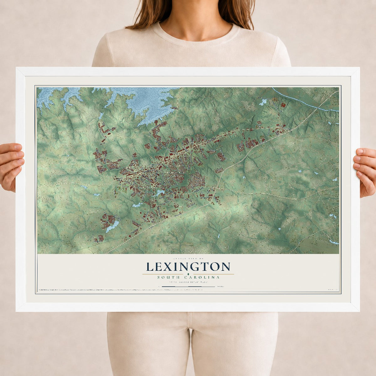 Map of Lexington, South Carolina, 18 x 24 inch print in a white wood frame