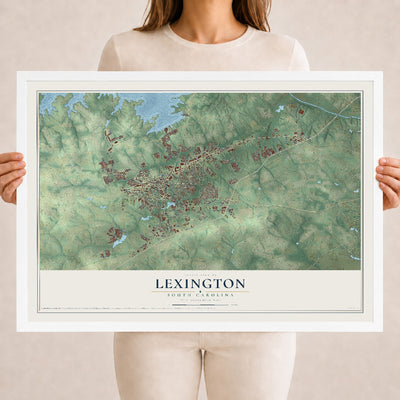 Map of Lexington, South Carolina, 18 x 24 inch print in a white wood frame