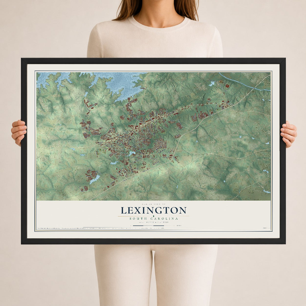 Map of Lexington, South Carolina, 24 x 36 inch print in a black wood frame