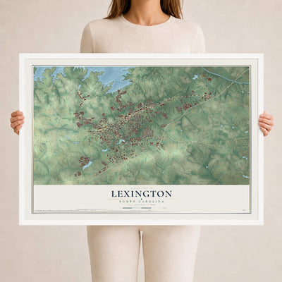 Map of Lexington, South Carolina, 24 x 36 inch print in a white wood frame