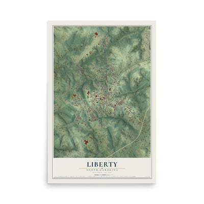 Map of Liberty, South Carolina, 12 x 18 inch unframed archival matte print