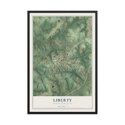 Map of Liberty, South Carolina, 12 x 18 inch print in a black wood frame