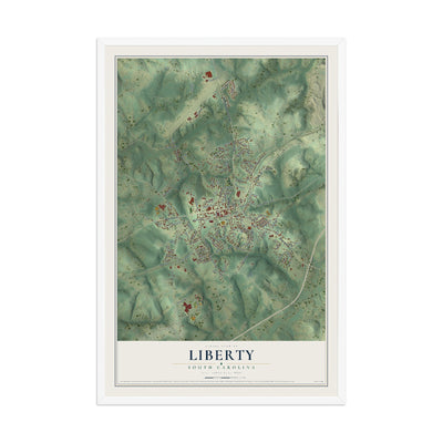Map of Liberty, South Carolina, 12 x 18 inch print in a white wood frame