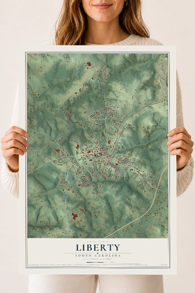 Map of Liberty, South Carolina, 18 x 24 inch unframed archival matte print