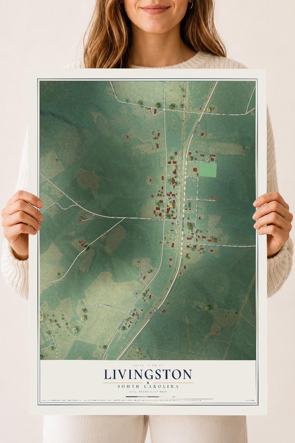 Map of Livingston, South Carolina, 18 x 24 inch unframed archival matte print