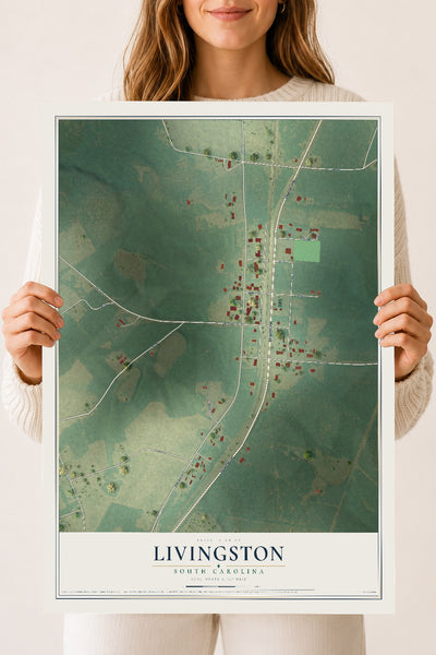 Map of Livingston, South Carolina, 18 x 24 inch unframed archival matte print