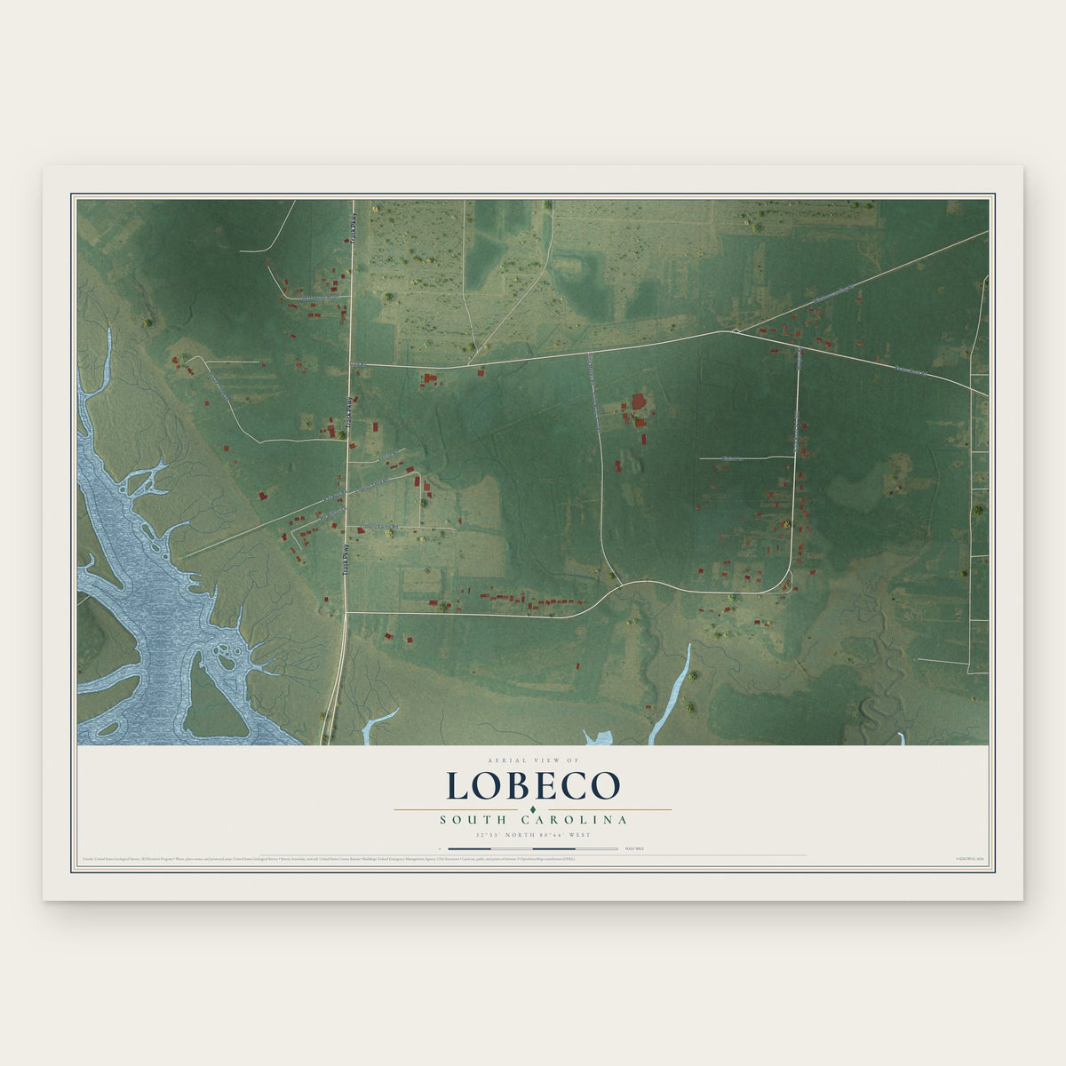 Lobeco, South Carolina map print, the full design