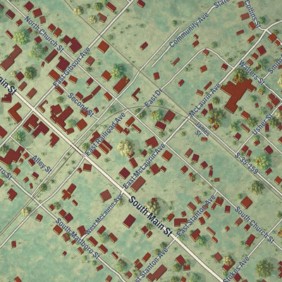 Close-up of the map of McColl, South Carolina print showing street and building detail