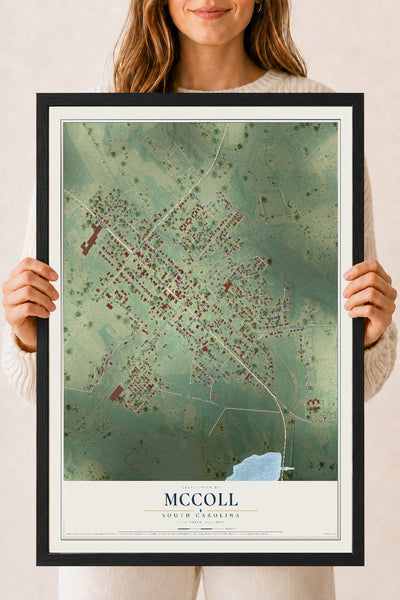 Map of McColl, South Carolina, 18 x 24 inch print in a black wood frame
