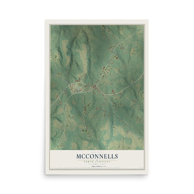 Map of McConnells, South Carolina, 12 x 18 inch unframed archival matte print