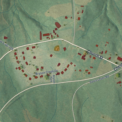 Close-up of the map of McConnells, South Carolina print showing street and building detail