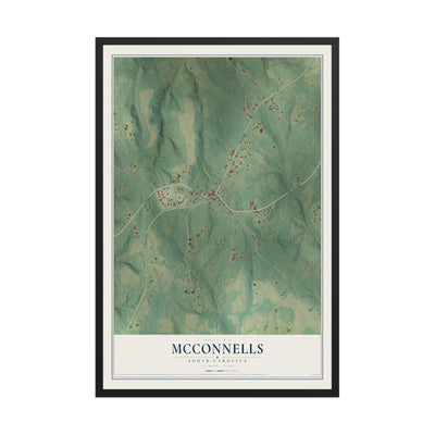 Map of McConnells, South Carolina, 12 x 18 inch print in a black wood frame