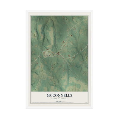 Map of McConnells, South Carolina, 12 x 18 inch print in a white wood frame
